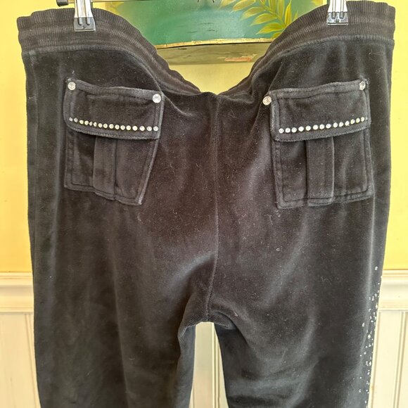 BCBG P XL Black Velour Pants With Rhinestone Embellishments & Drawstring W - Picture 5 of 10